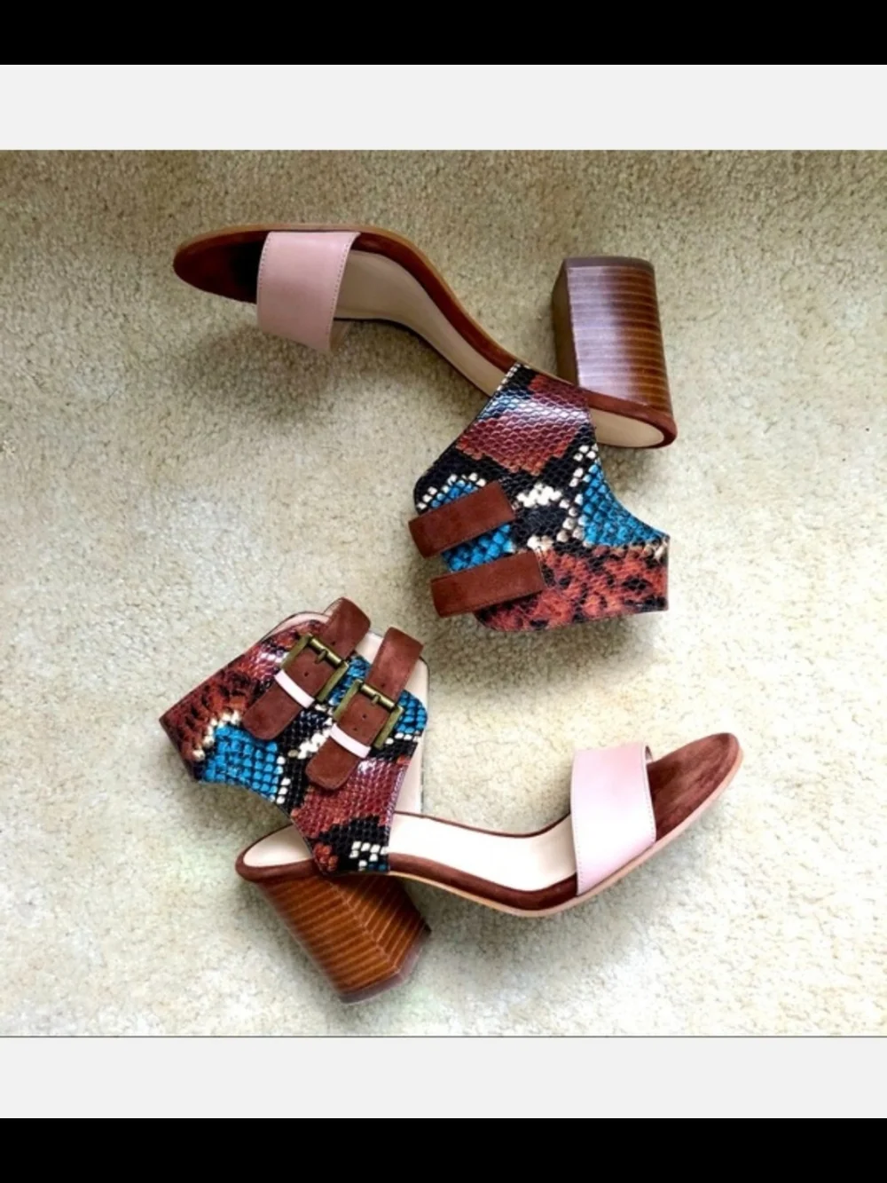 Nine West Pink and Multi Snakeskin Block Heel Sandals